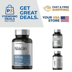 Vital Niacin Supplement – 500mg B3 Capsules, Non-GMO & 100% Pure, 100 Count