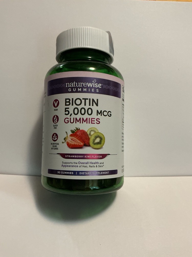 Naturewise Biotin 5,000 mcg Gummies 90ct Strawberry Kiwi Vegan Hair Skin Nails