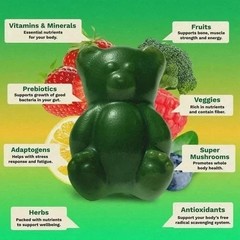 Gruns Adults Super Greens Gummies, Multivitamin Superfood Gummy Bears