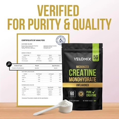 VELOMIX Micronized Creatine Monohydrate Powder – 100% Pure Creatine Powder Unfla