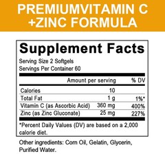 Vitamin C & Zinc Capsules Complex Supplement Vegetarian 1000mg 120 Capsules