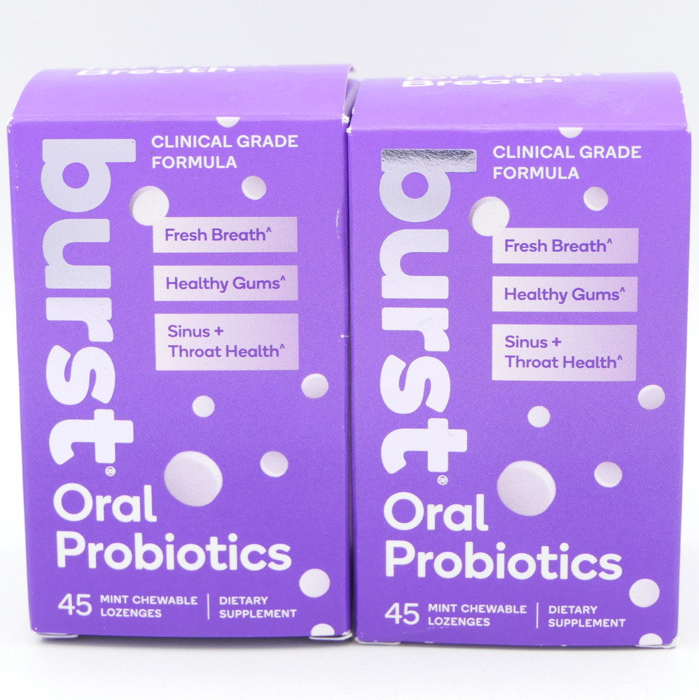 Burst Oral Probiotics Mint Chewable Lozenges Supplement 2 Pack 45 Ct Ea Exp06/26