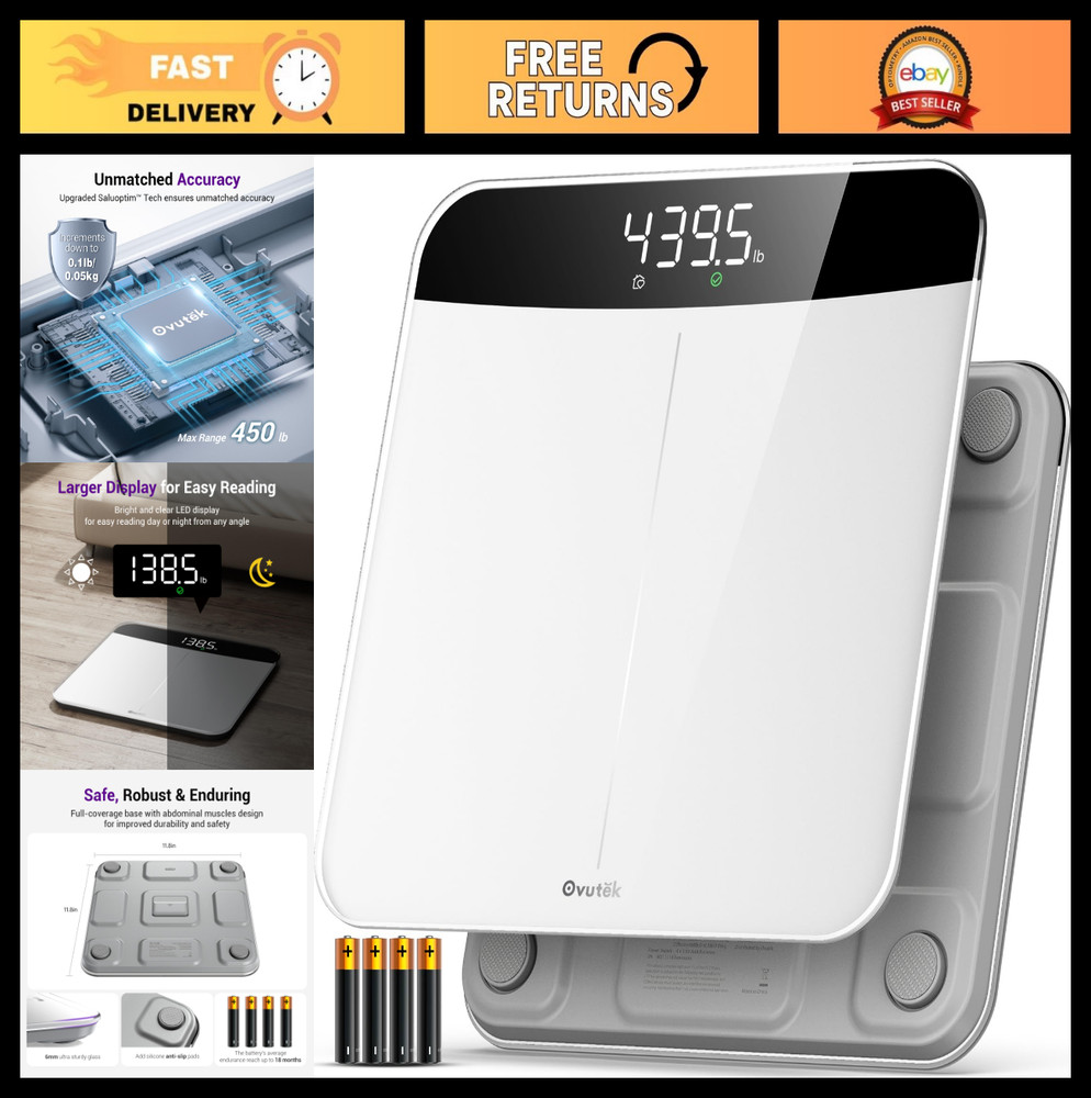 Digital Body Weight Scale – 450lb Capacity, Accurate Bathroom Weighing Machine,