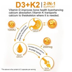 Vitamin D3 with K2 D3 5000IU & K2 200mcg High Strength 10/120 Vegan Capsules