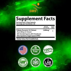 Pure Tribulus Terrestris Extract W/ 96% Saponins 60 Capsules, No Filler, Non-GMO