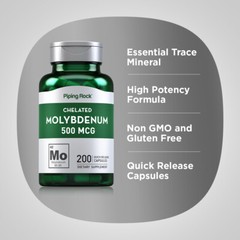 Molybdenum Supplement | 500 mcg | 200 Capsules | Non-GMO | by Piping Rock