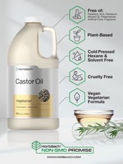 Castor Oil 64 oz Cold Pressed | 100% Pure Hexane Free | Vegetarian | by Horbaach