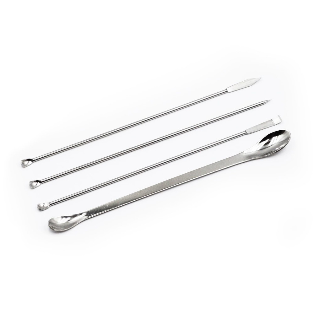 4 PCS Stainless Steel Micro Sampling Spoons Spatulas Lab Reagent Set Supply