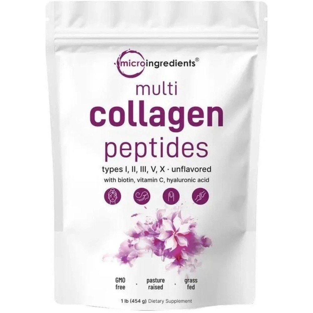 1LB Multi Collagen Peptides Powder–Hydrolyzed Protein with Type I, II, III, V, X
