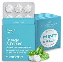 NEW LUXRY Neuro Energy & Focus Mints Peppermint 6-Pack Caffeine Vegan Zero Sugar