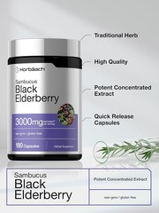 Black Elderberry Capsules 3000mg 180 Pills | Non-GMO, Gluten Free | by Horbaach