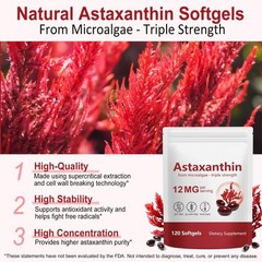 Pr Emium Astaxanthin 12mg,120 Pcs organic Antioxidant Supplement For Eye, Joint