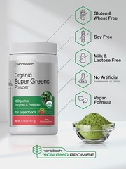 Organic Greens & Prebiotic Powder | 5.18 oz | Strawberry Kiwi | by Horbäach