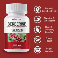 Berberine with Ceylon Cinnamon 5000mg Blood Sugar Heart Health & Immune 120 Caps