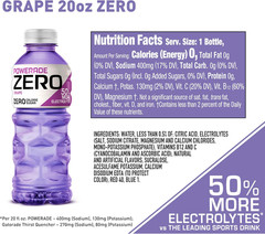 POWERADE Electrolyte Enhanced Zero Sugar Grape Sports Drink, 20 Ounce (Pack of 8