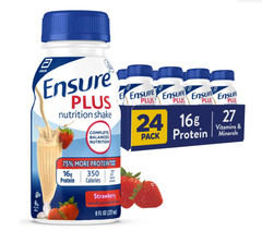 Ensure Plus Meal Replacement Shake Strawberry 16g Protein 24 Pack