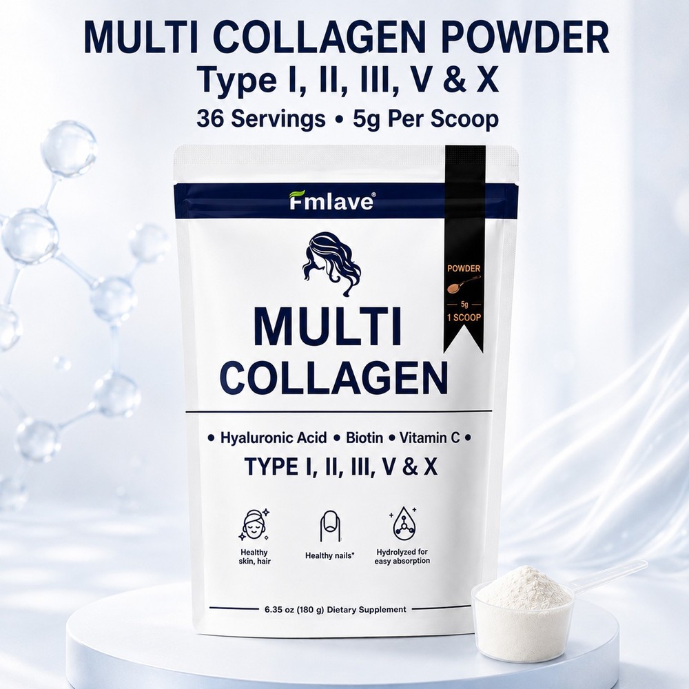 Multi Collagen Peptides Powder Type I II III V X VitaminC Biotin Hyaluronic Acid