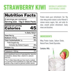 Isopure Clear Protein Powder Electrolytes, Strawberry Kiwi Stick Pack, 6 Count
