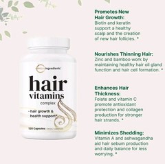 Micro Ingredients Hair Vitamins Complex, 120 Capsules Exp 7/27 2 Months Supply