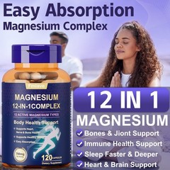 Magnesium Complex Supplement, 700 mg, 12 in 1 High Absorption Chelated Magnesium