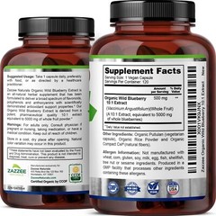 Zazzee USDA Organic Wild Blueberry 101 Extract 5000 mg Strength 120 Vegan Cap…