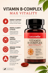 Vitamin B Complex for Women & Men with Biotin, Folic Acid – Energy Support, 60Ct