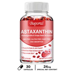 Astaxanthin 24mg – Grape Seed, Ashwagandha – Powerful Antioxidant, Anti-Aging
