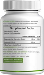 DEAL SUPPLEMENT Magnesium Citrate 500mg, 240 Capsules | Easily Absorbed,…