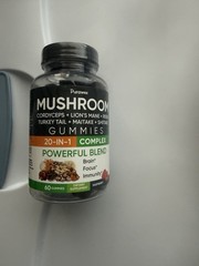 Purawex Mushroom Gummies 20-in-1 Complex Vegan Raspberry 60 Gummies Exp 03/27