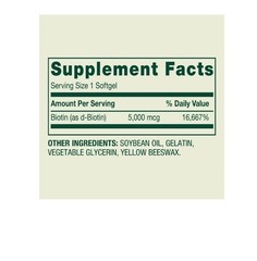 Spring Valley Biotin Dietary Supplement Softgels 5,000 mcg 120 Count