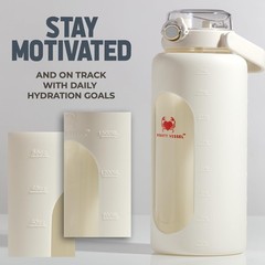 MIGHTY VESSEL 64 Oz Water Bottle with Time Marker & Straw – 64 Ounces, White