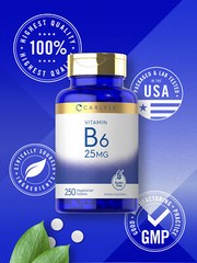 Vitamin B6 25 mg | 250 Tablets | Vegetarian, Non-GMO & Gluten Free | by Carlyle
