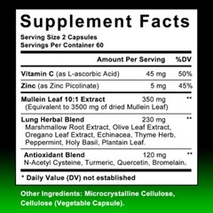 Mullein Leaf Extract 3500 mg Lung Cleanse Respiratory Herbal Capsules – 120caps