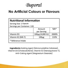 Vitamin D3 and K2 120pcs, Regulate Calcium Metabolism, Joints and Bones Health