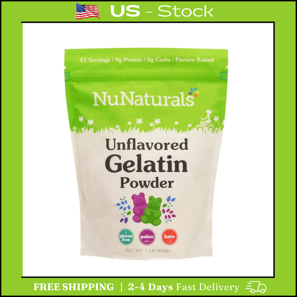 NuNaturals Unflavored Beef Gelatin Powder, Instantly Thickens, Stabilizes, and T