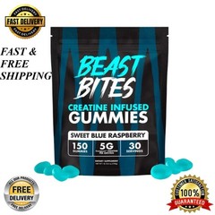3 PACKS-Beast Bites Creatine Infused Gummies Sweet Blue Raspberry – 30 Servings