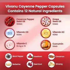 Vivonu 12in1 Cayenne Pepper Softgels D3 K2 Grape Seed Heart Circulation Support