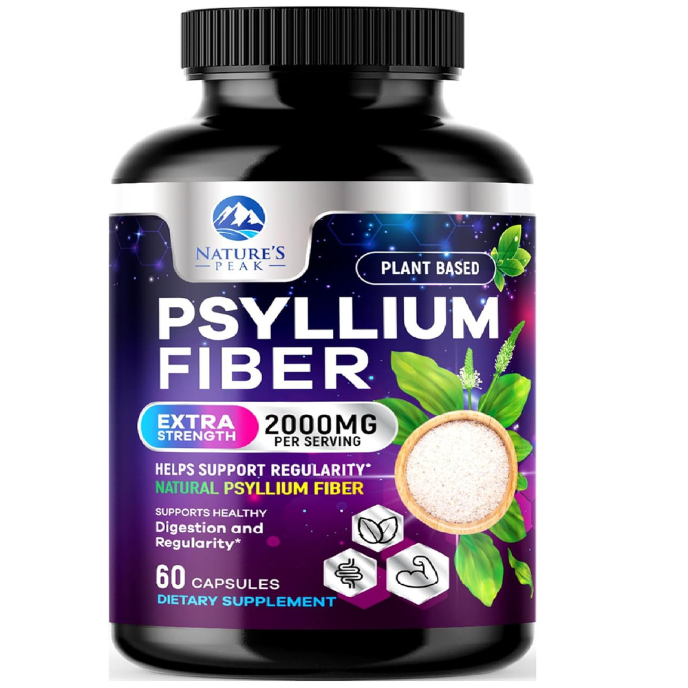 Psyllium Fiber Supplement 2000mg, Non-GMO, Natural Soluble Fiber Daily Digestion