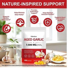 1 PACK Elare Aged Garlic Extract, 300 Softgels, 7500mg Odorless | Heart & Immune