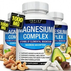 3-bottle Toplux Magnesium Complex. 1000mg High-Potency Supplement