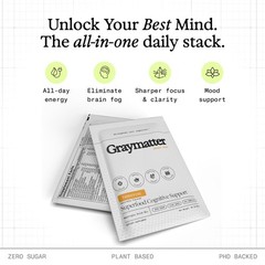 Graymatter Bright Mind Nootropic Powder 6 Travel Packets Variety Pack Cacao, …