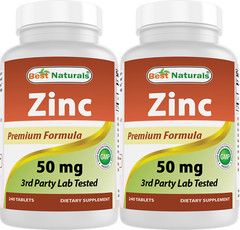 2 Pack Best Naturals Zinc 50 mg 240 Tablets