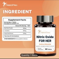 NeedPro Nitric Oxide Tablets for Women Beet Root L-Citrulline 60 Count