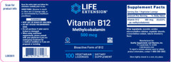 2PACK Life Extension Vitamin B12 Methylcobalamin 500 mcg 100 Vegetarian Lozenges