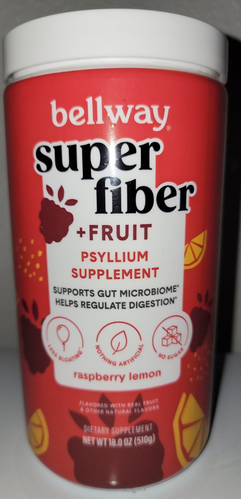 Bellway Super Fiber + Fruit Psyllium Husk Powder No Sugar Raspberry Lemon 18 oz