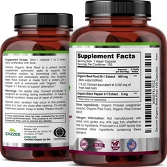Zazzee USDA Organic Beet Root 20:1 Extract, 120 Vegan Quick Release Capsules