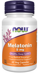 NOW Foods Melatonin 5mg 60 Veg Caps Sleep Gastrointestinal Support 10/2028 EXP
