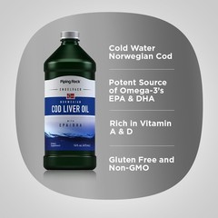 Cod Liver Oil Liquid | 16 oz | with EPA and DHA | Non-GMO | by Piping Rock