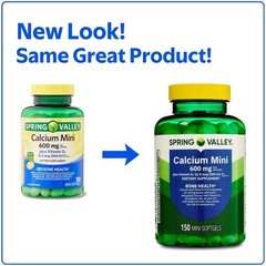 Spring Valley Calcium + Vitamin D3 Mini Softgels, Bone Health Support, 150 Ct