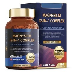 Magnesium Complex 700mg 12-in-1 Supplement, 120 Capsules for Daily Support